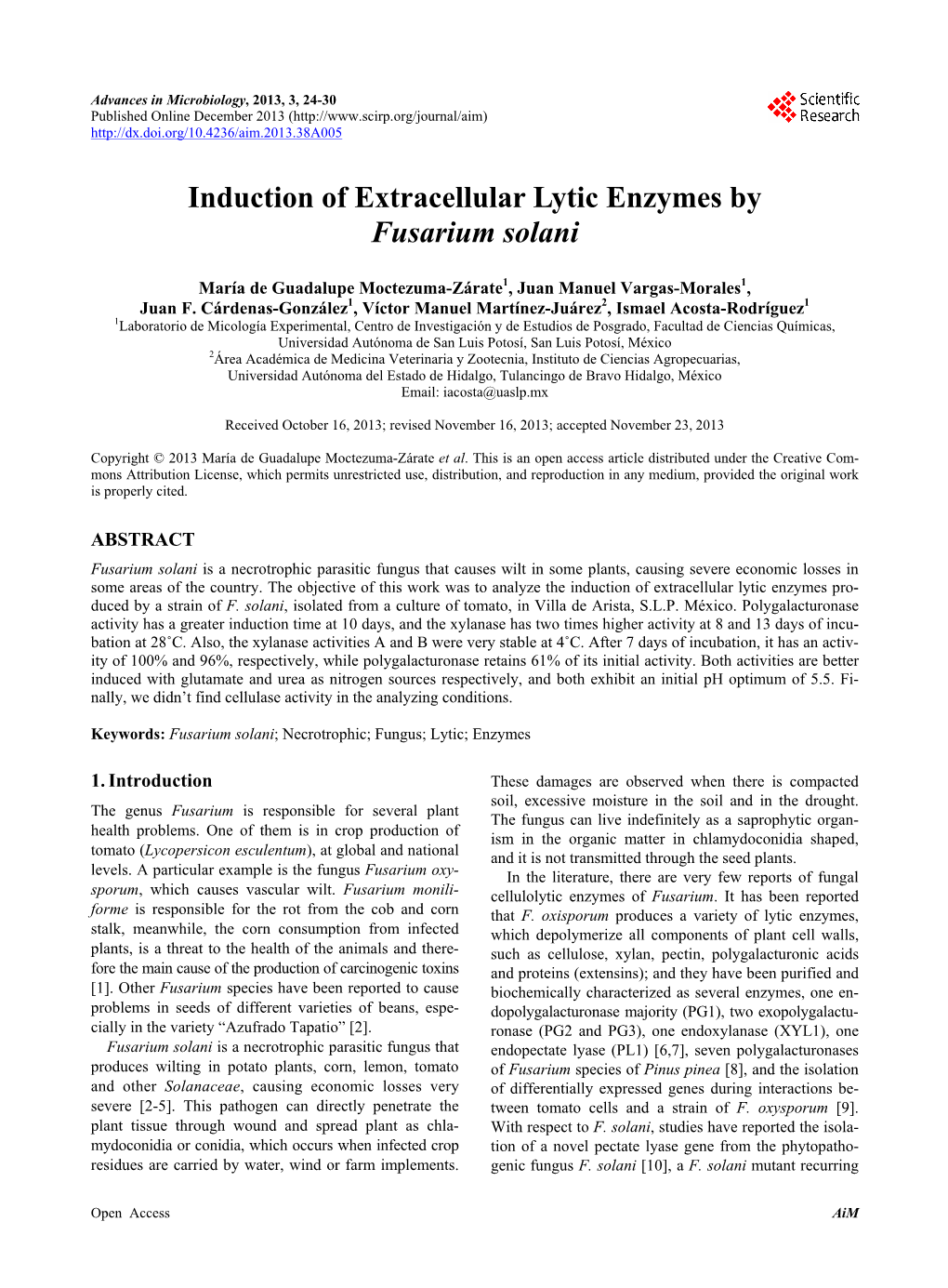 Induction of Extracellular Lytic Enzymes by Fusarium Solani