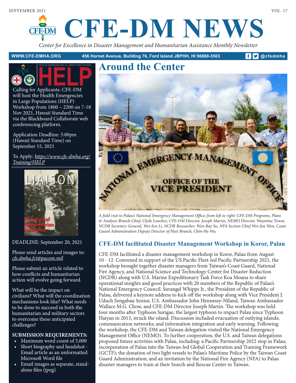 CFE-DM NEWS Center for Excellence in Disaster Management and Humanitarian Assistance Monthly Newsletter