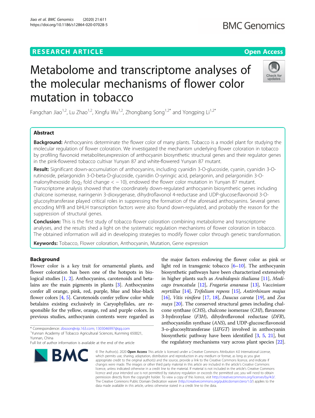 Metabolome and Transcriptome Analyses of the Molecular