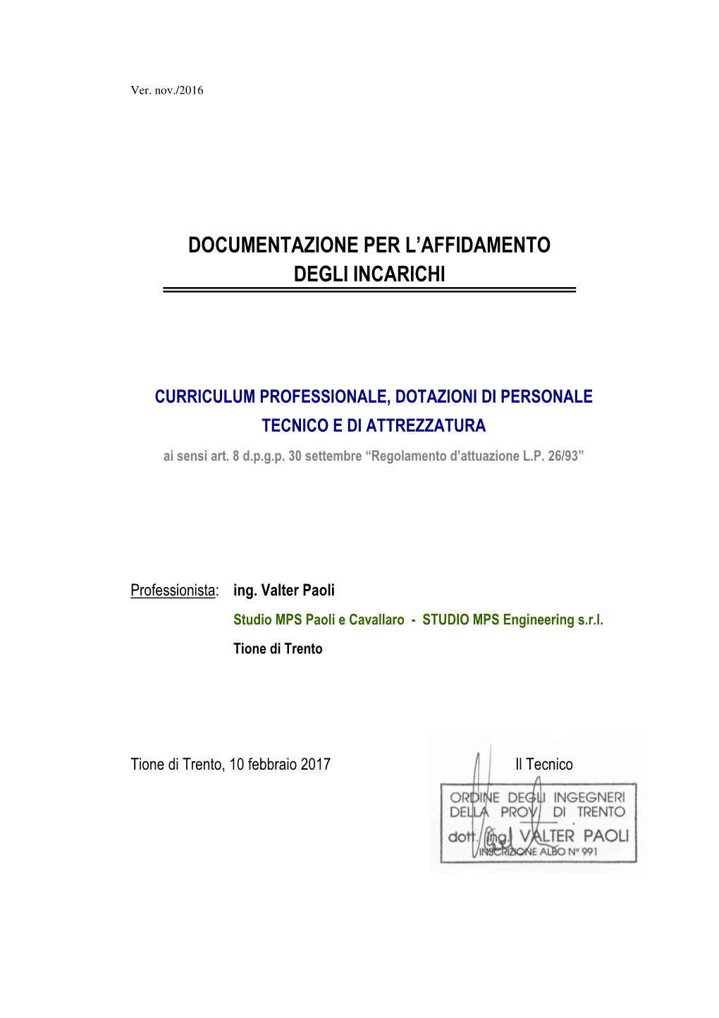 Documentazione Per L'affidamento Degli Incarichi