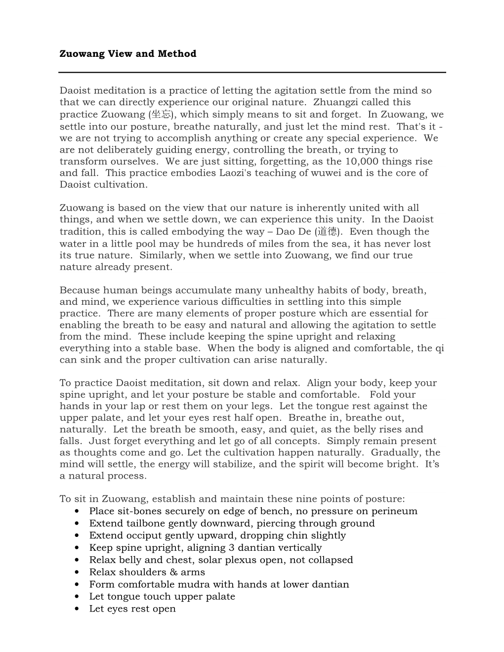 Zuowang View and Method Daoist Meditation Is a Practice of Letting the Agitation Settle from the Mind So That We Can Directly Ex