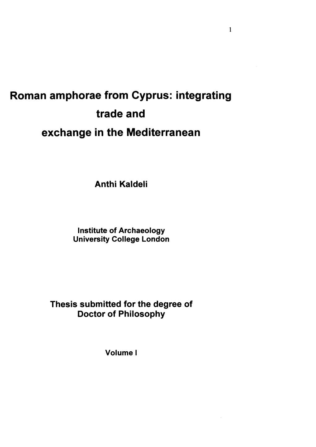 Roman Amphorae from Cyprus: Integrating Trade and Exchange in the Mediterranean