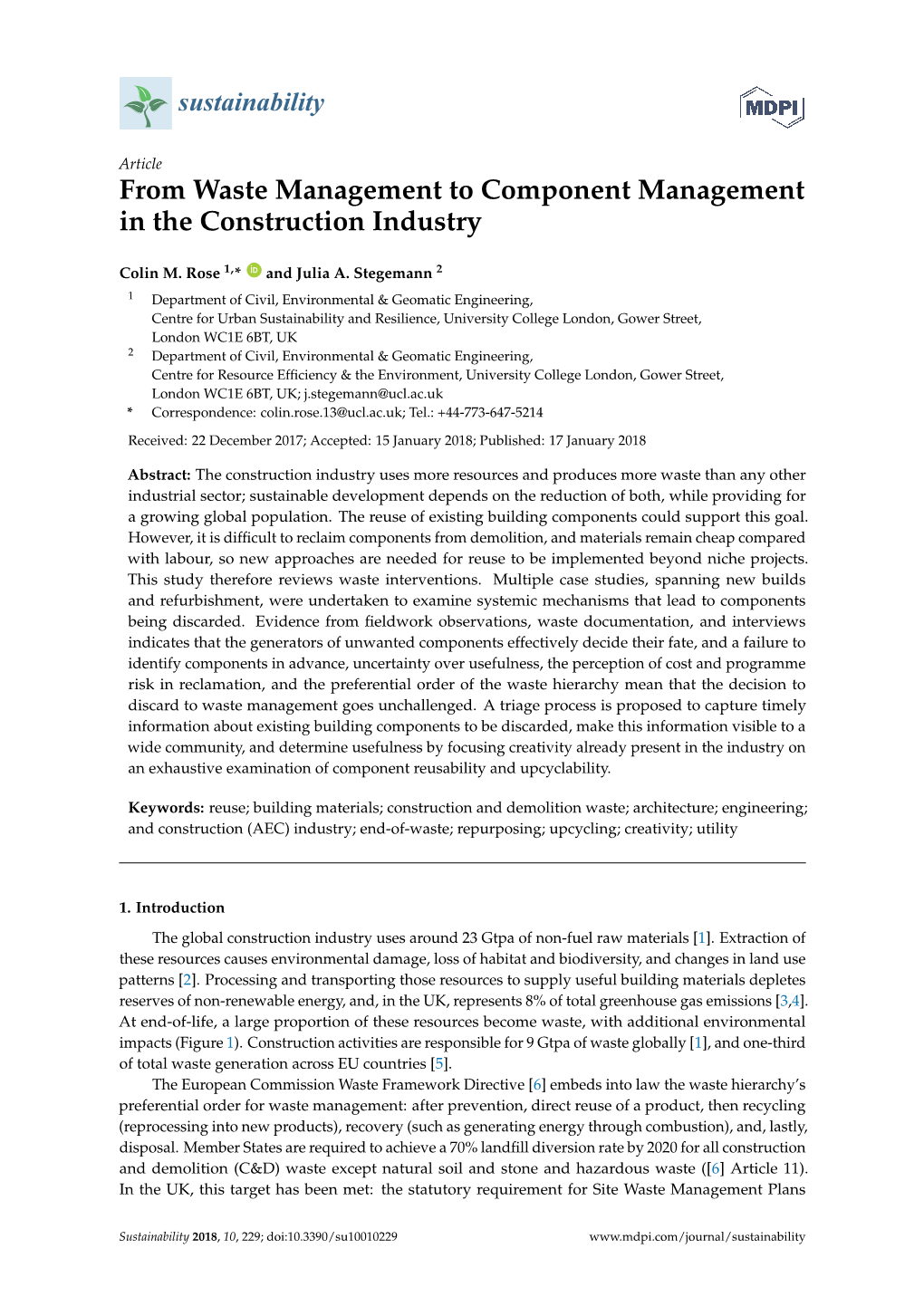 From Waste Management to Component Management in the Construction Industry