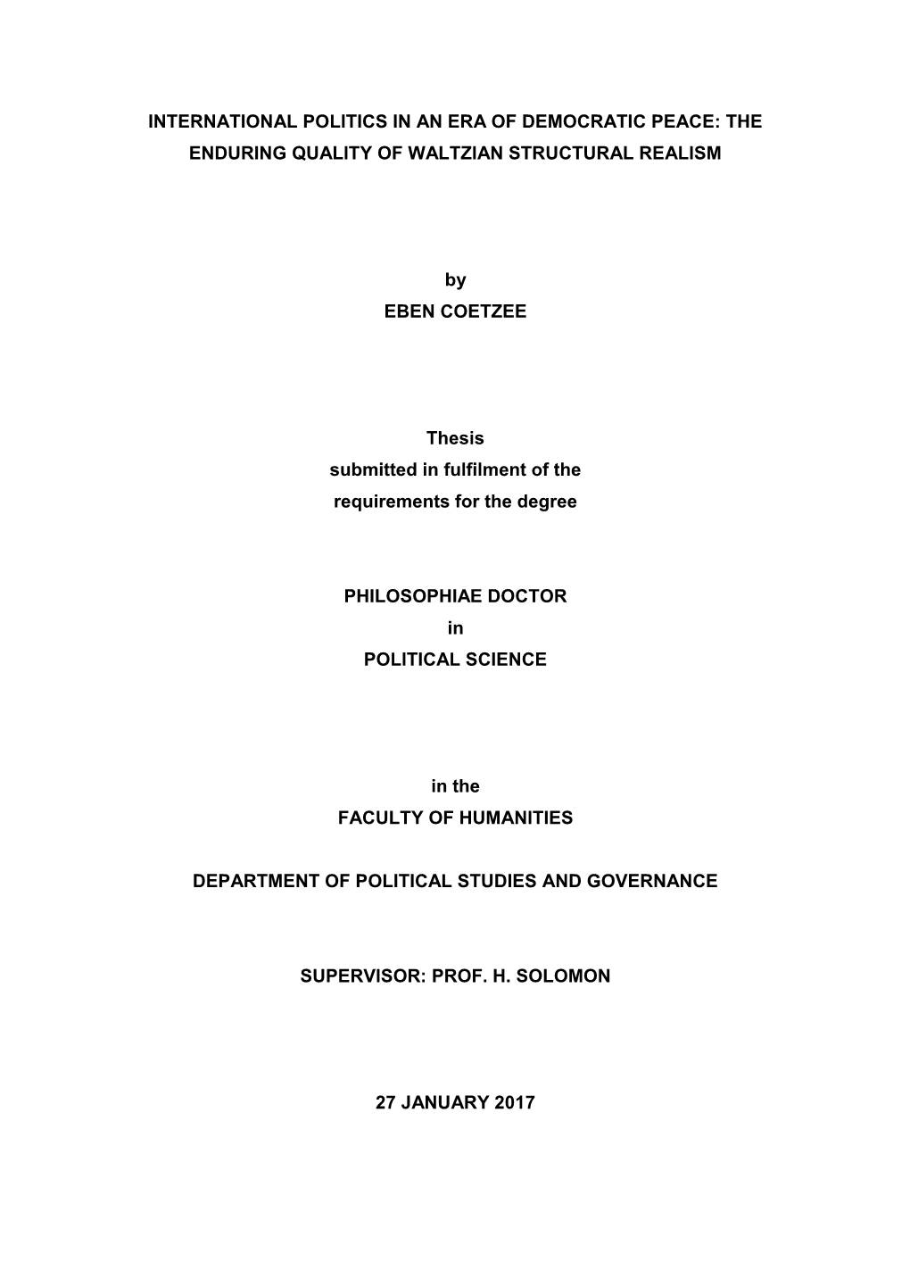 International Politics in an Era of Democratic Peace: the Enduring Quality of Waltzian Structural Realism