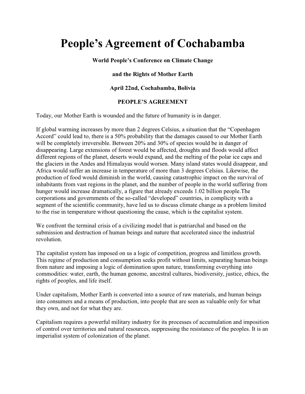 People's Agreement of Cochabamba