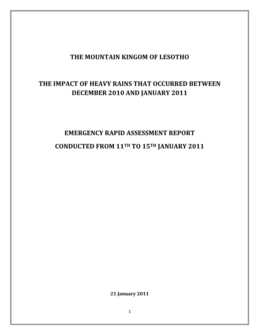 The Mountain Kingom of Lesotho the Impact of Heavy