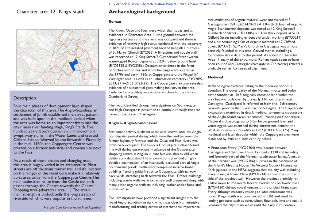 Character Area 12: King's Staith Archaeological Background