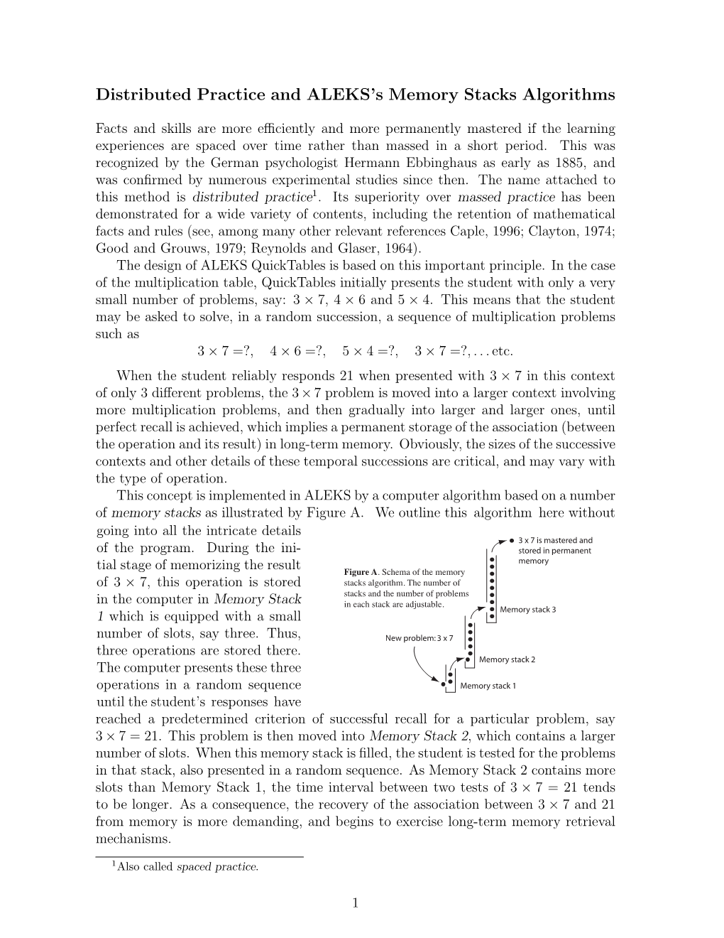 Distributed Practice and ALEKS’S Memory Stacks Algorithms