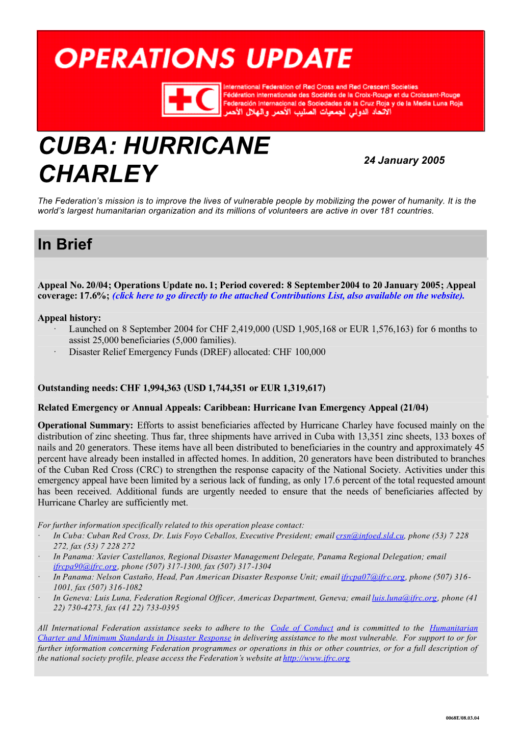 Cuba: Hurricane Charley; Appeal No