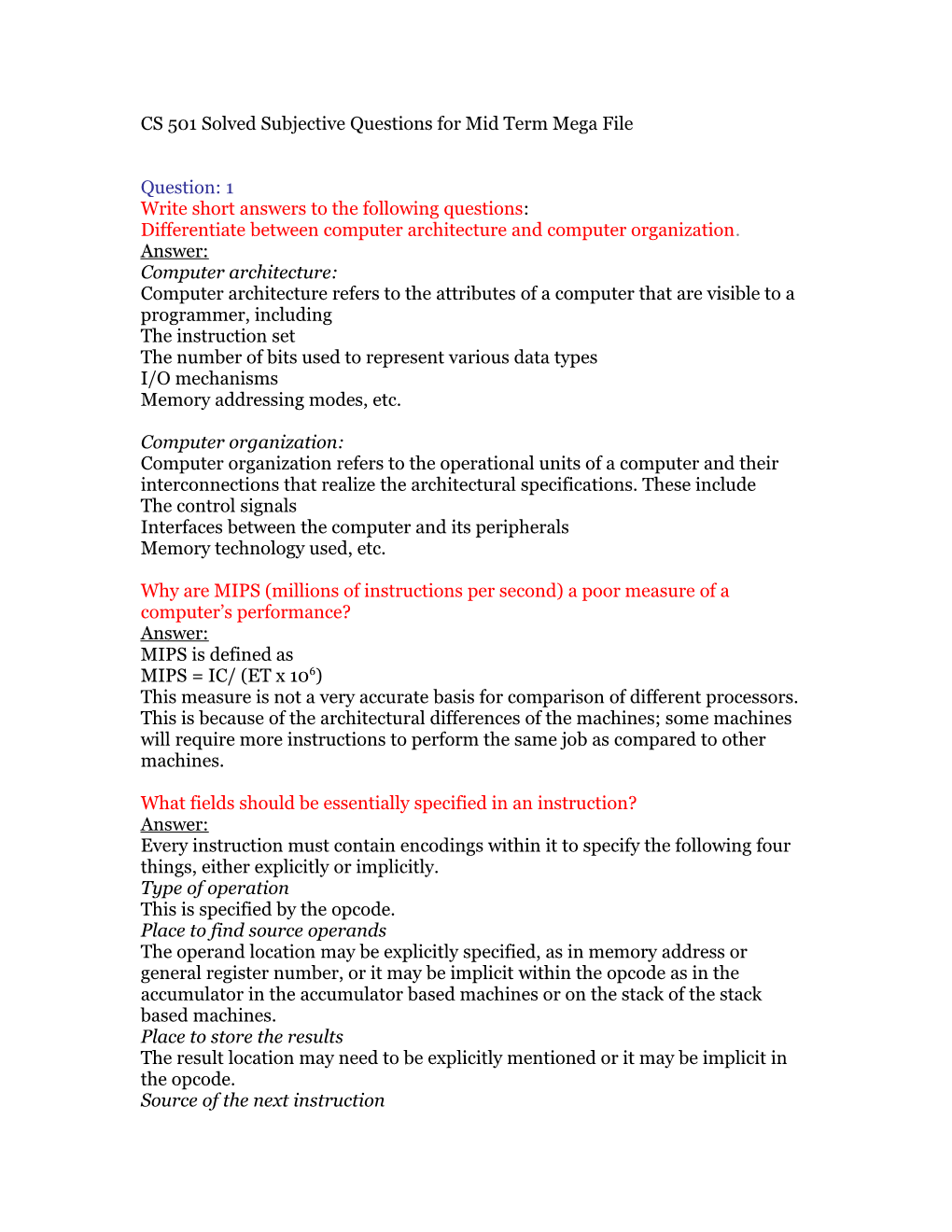 CS 501 Solved Subjective Questions for Mid Term Mega File