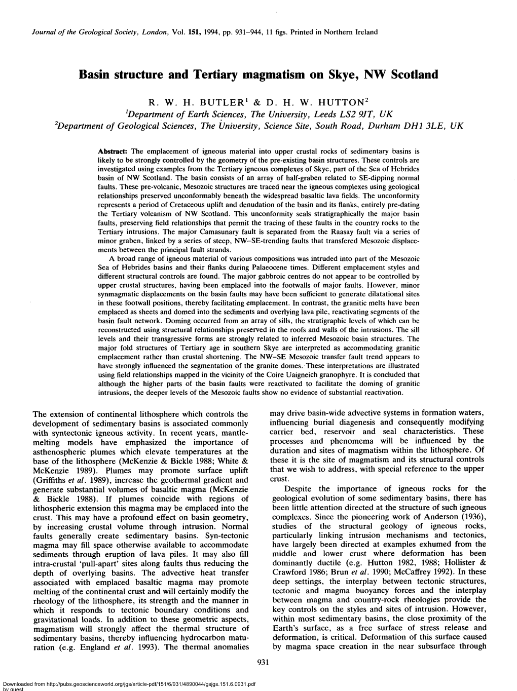 Basin Structure and Tertiary Magmatism on Skye, NW Scotland