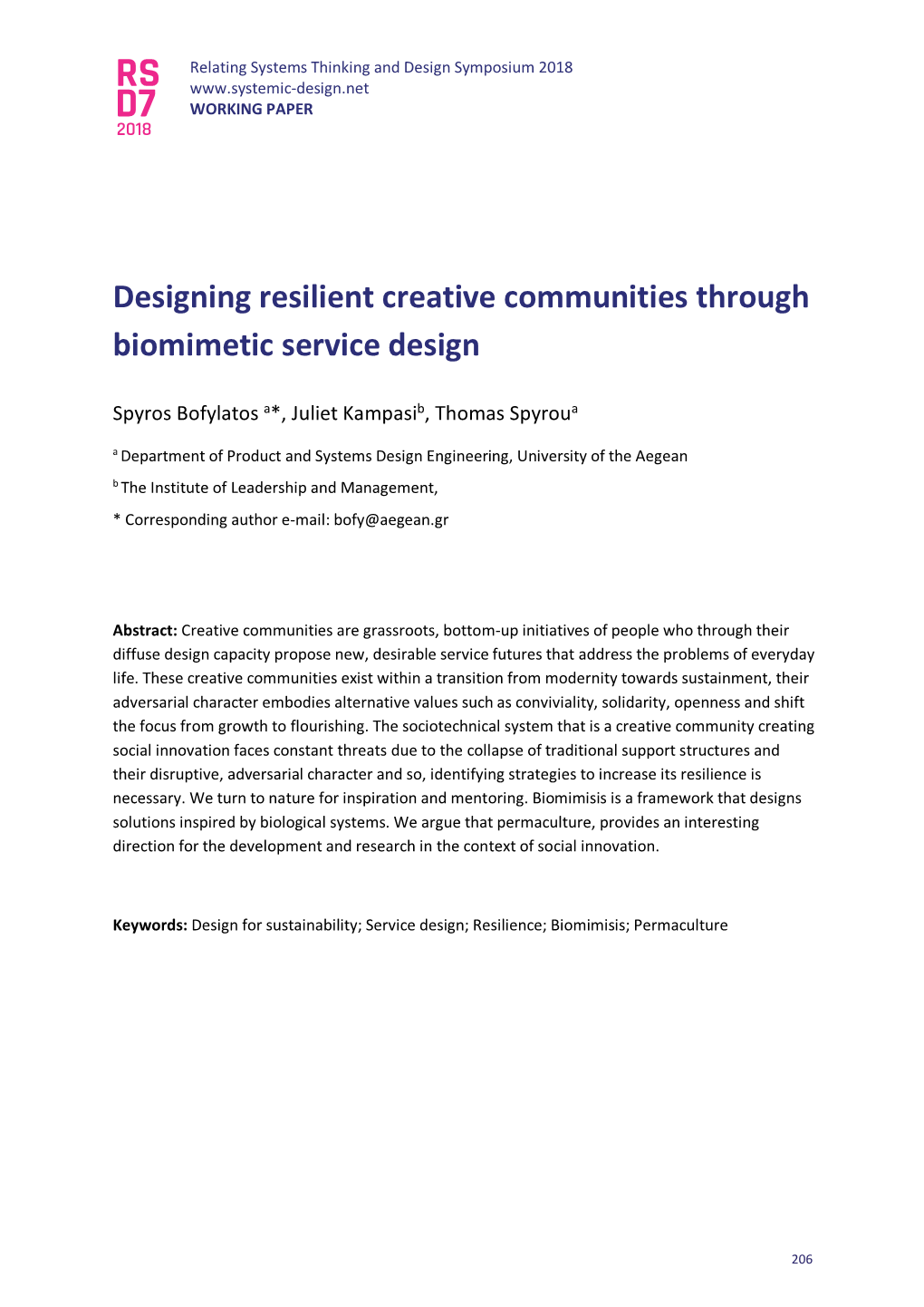 Designing Resilient Creative Communities Through Biomimetic Service Design