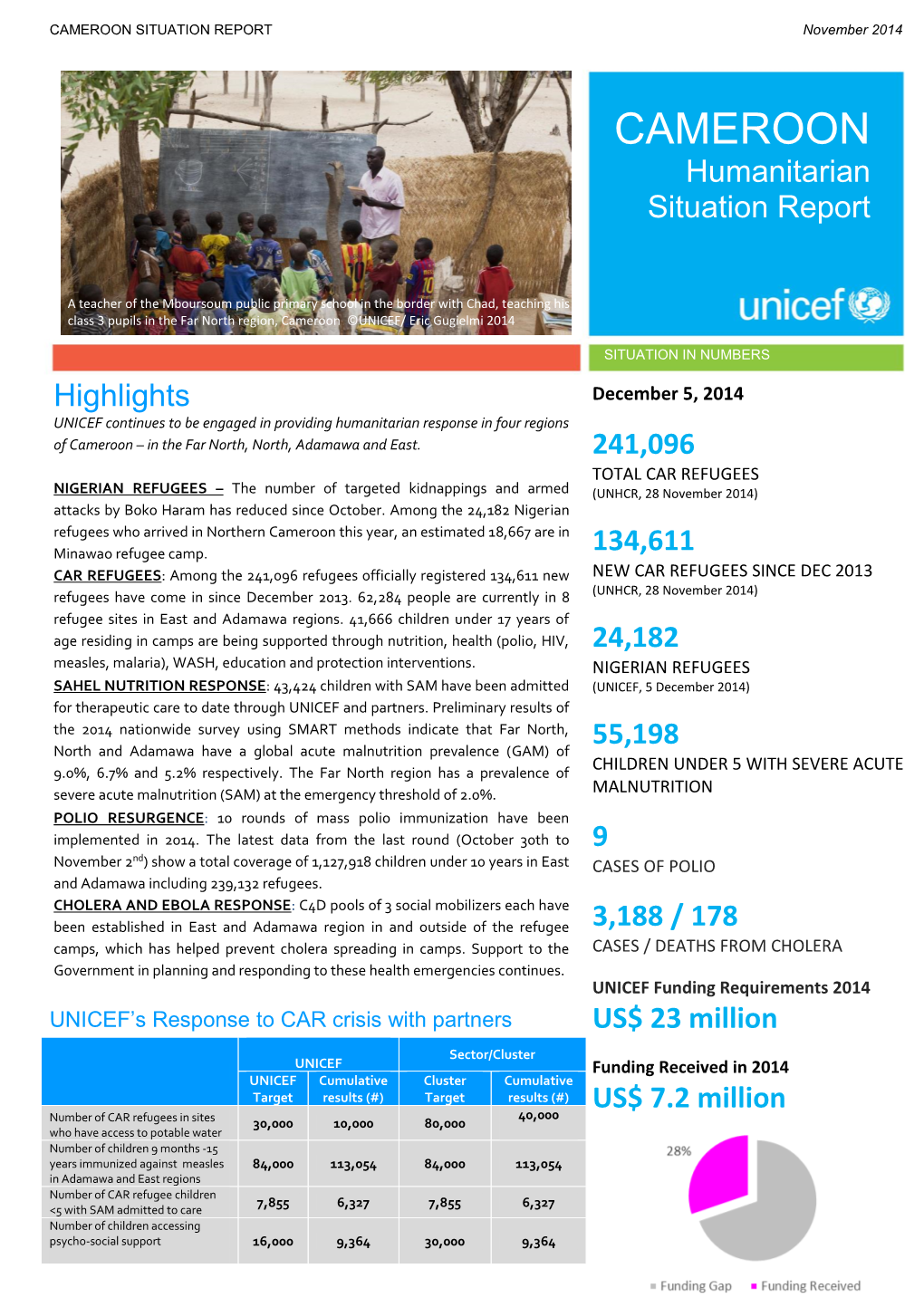 CAMEROON SITUATION REPORT November 2014