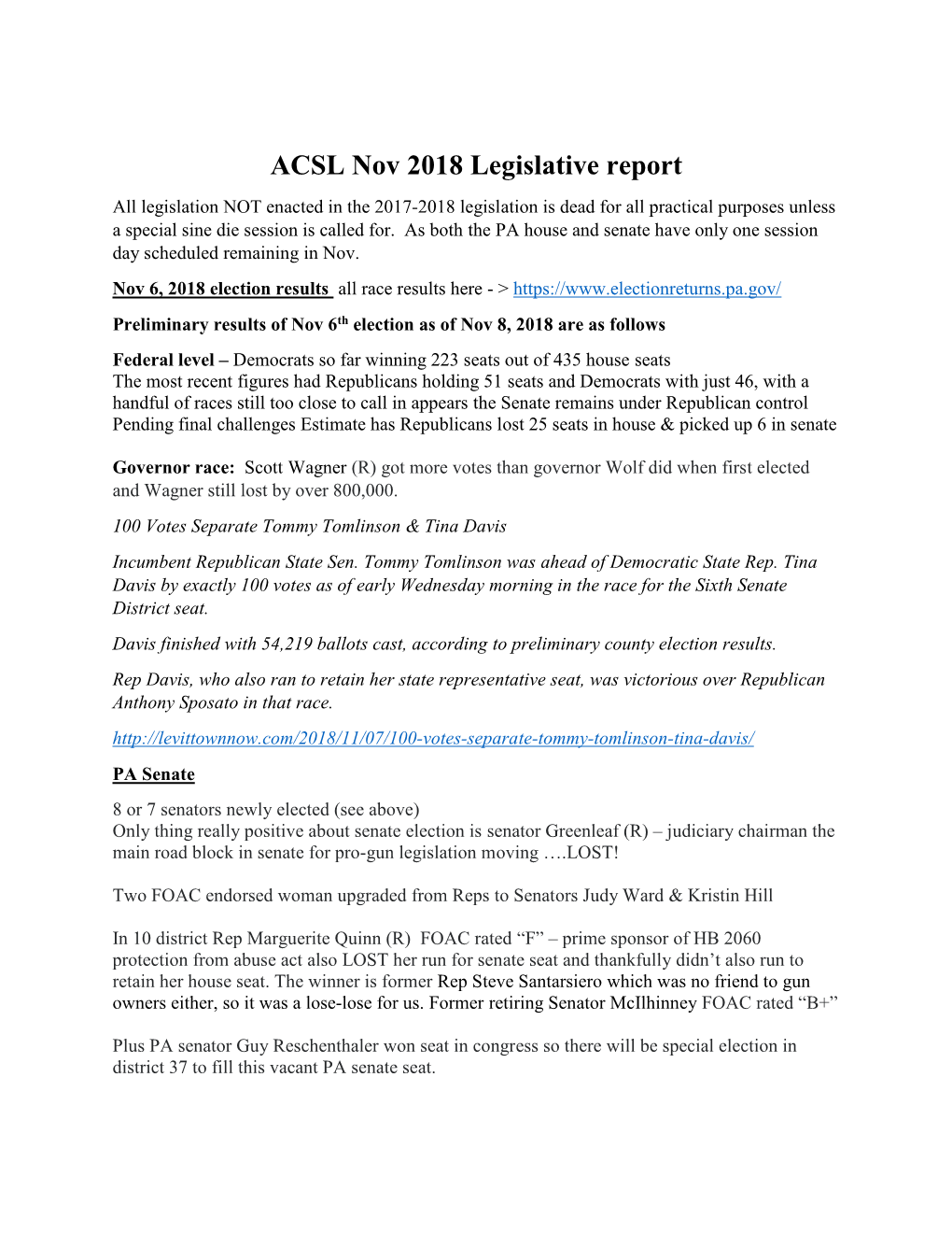 ACSL Nov 2018 Legislative Report
