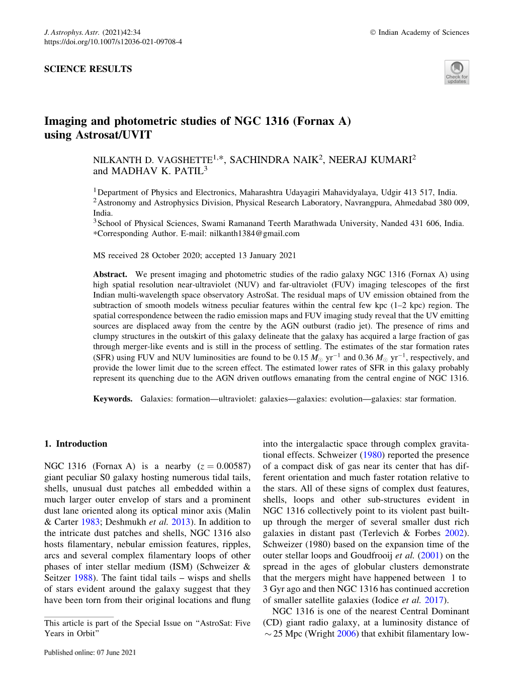 Imaging and Photometric Studies of NGC 1316 (Fornax A) Using Astrosat/UVIT