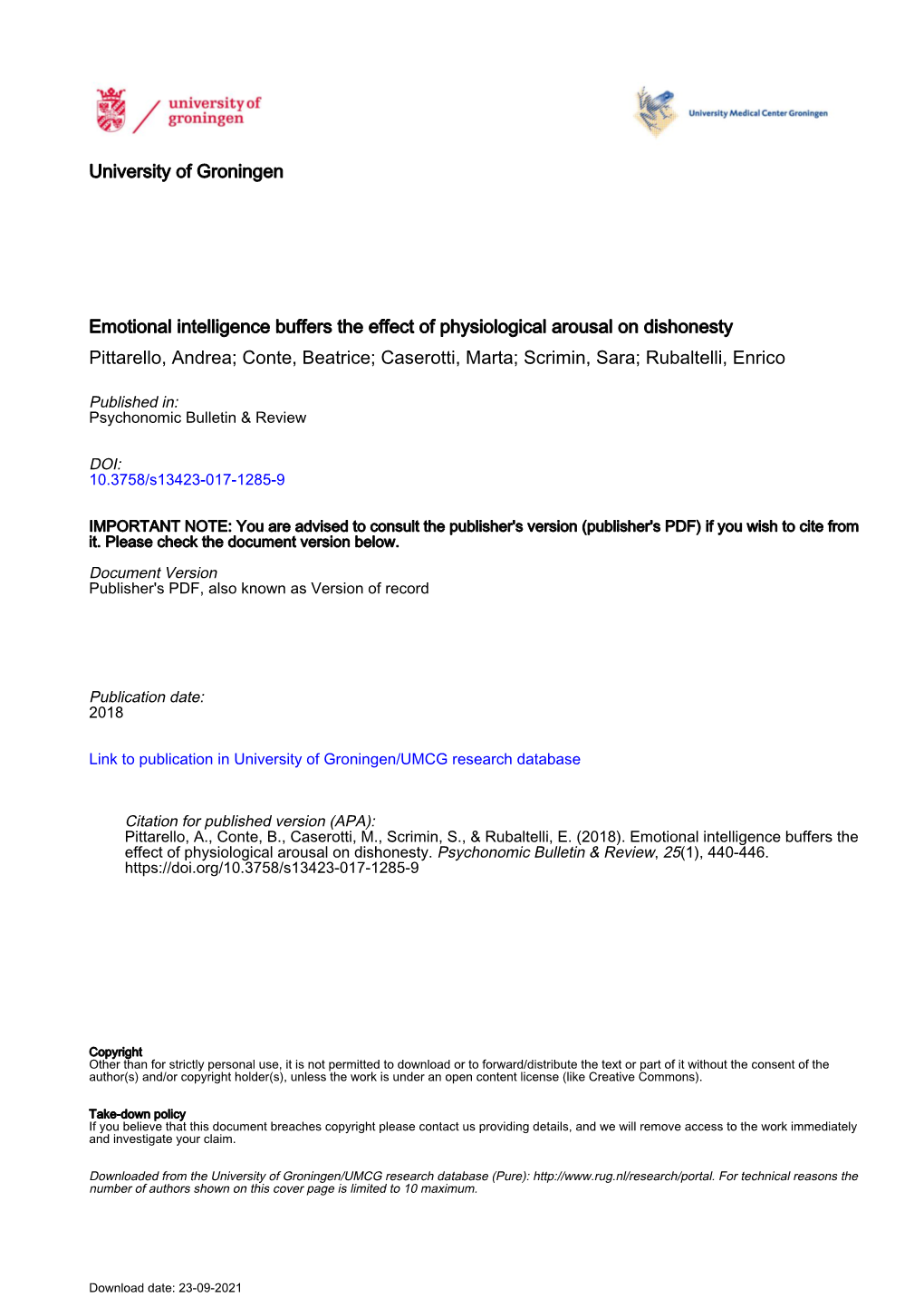 Emotional Intelligence Buffers the Effect of Physiological Arousal On