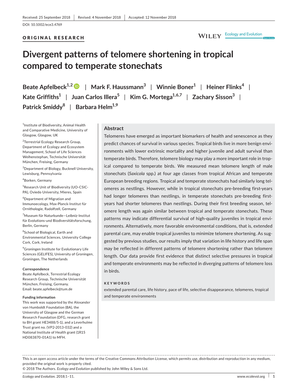 Divergent Patterns of Telomere Shortening in Tropical Compared to Temperate Stonechats