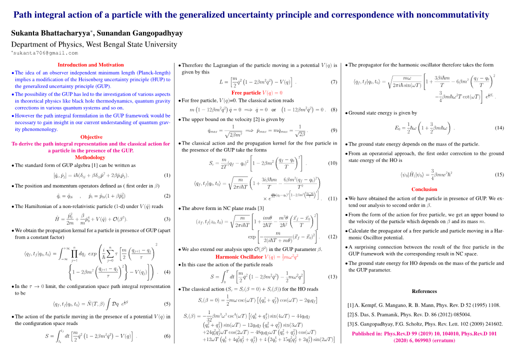 Path Integral Action of a Particle with the Generalized Uncertainty Principle and Correspondence with Noncommutativity