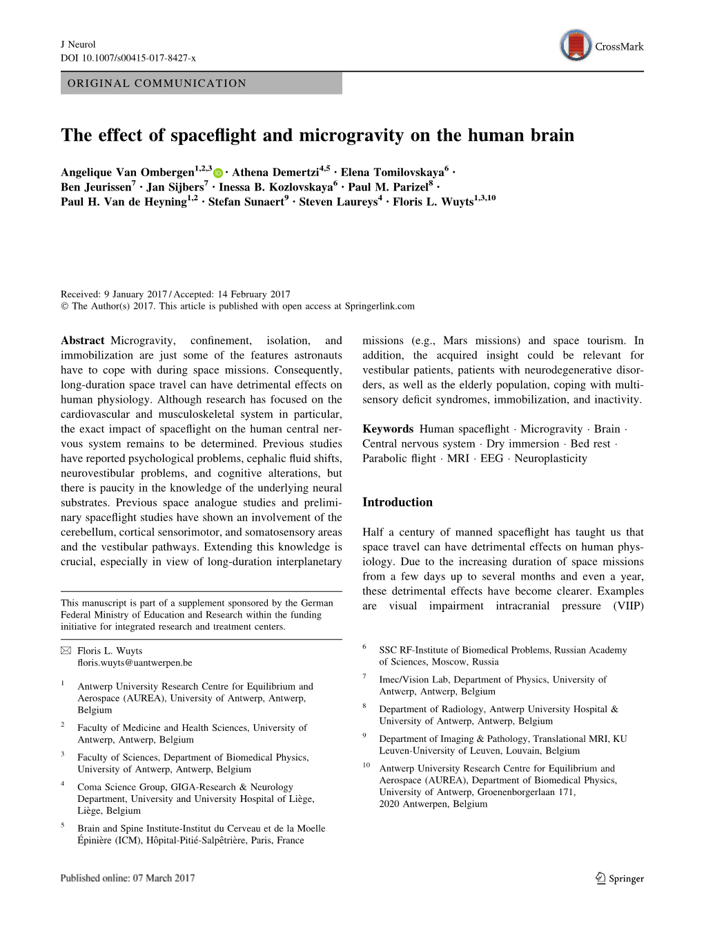 The Effect of Spaceflight and Microgravity on the Human Brain