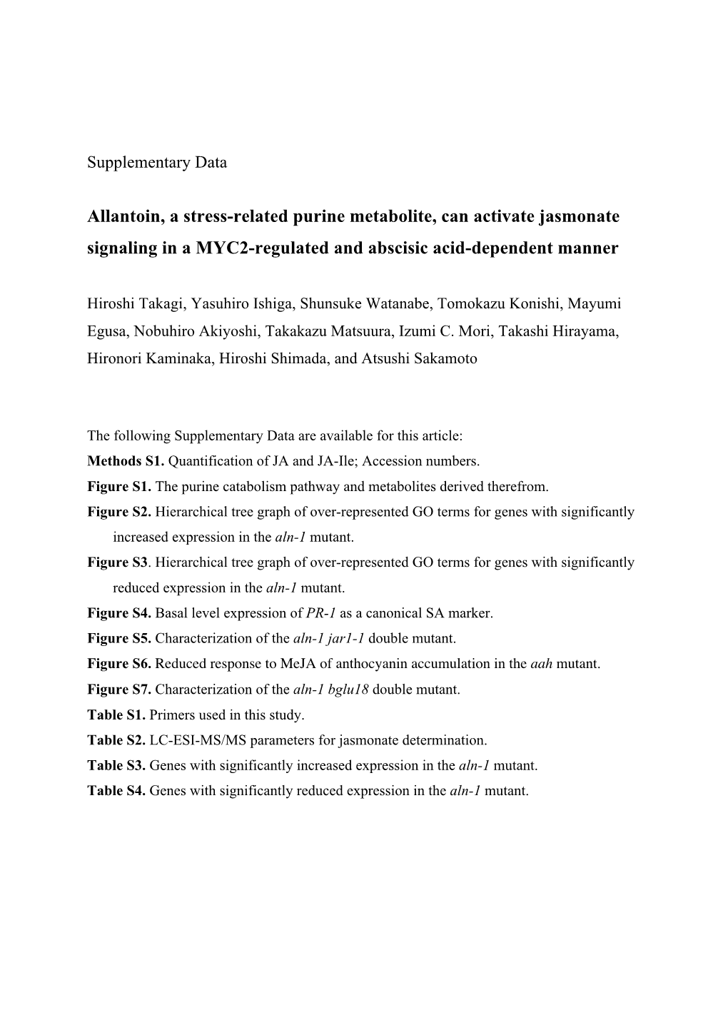 Allantoin, a Stress-Related Purine Metabolite, Can Activate Jasmonate Signaling in a MYC2-Regulated and Abscisic Acid-Dependent Manner