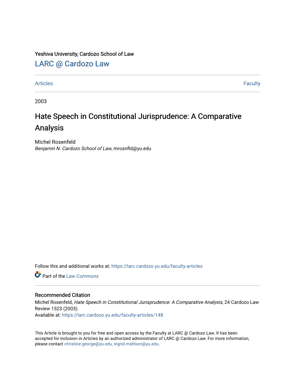 Hate Speech in Constitutional Jurisprudence: a Comparative Analysis