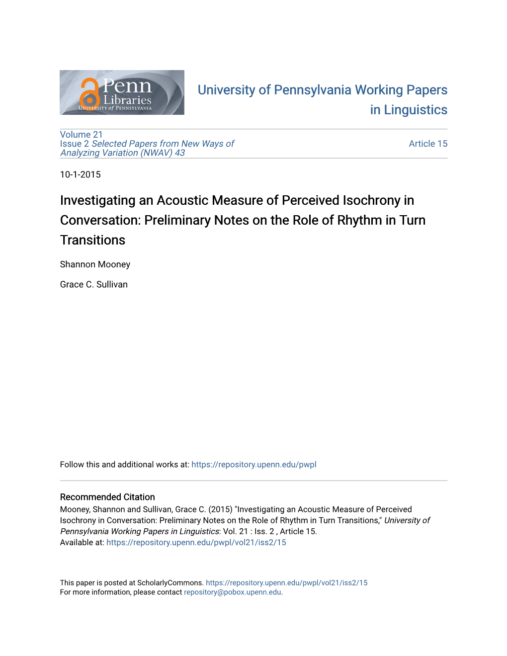 Investigating an Acoustic Measure of Perceived Isochrony in Conversation: Preliminary Notes on the Role of Rhythm in Turn Transitions