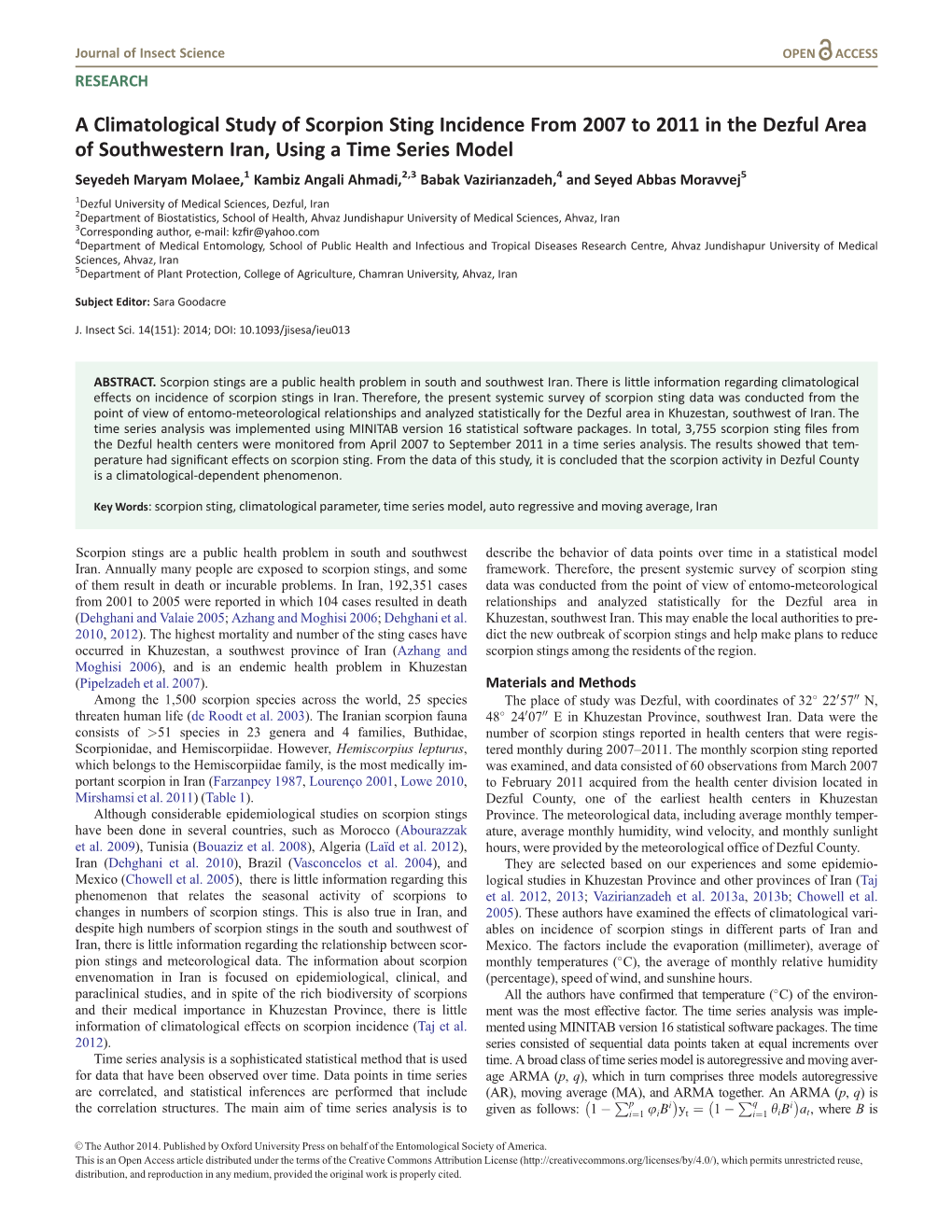 A Climatological Study of Scorpion Sting Incidence from 2007 to 2011