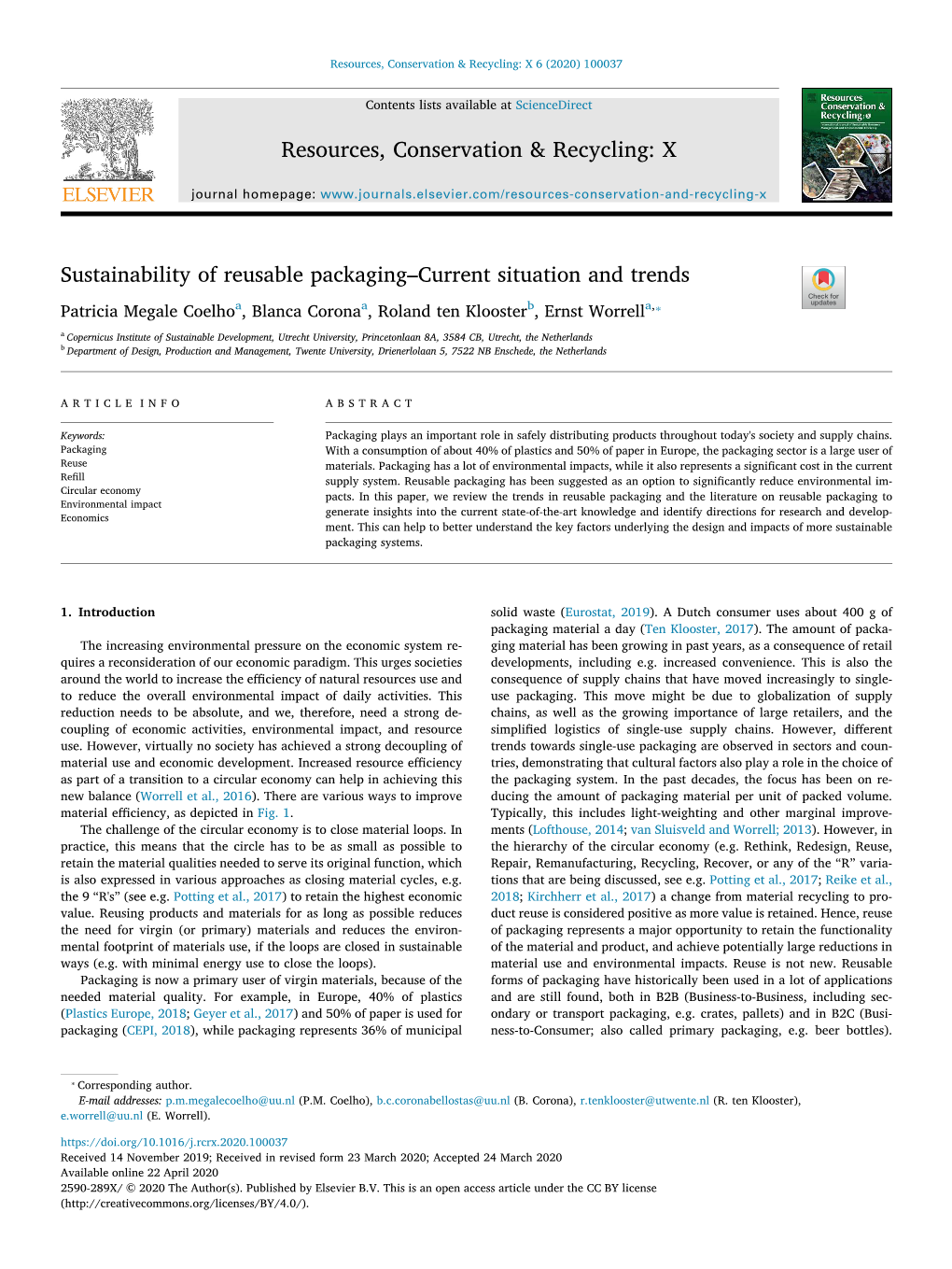 Sustainability of Reusable Packaging–Current Situation and Trends