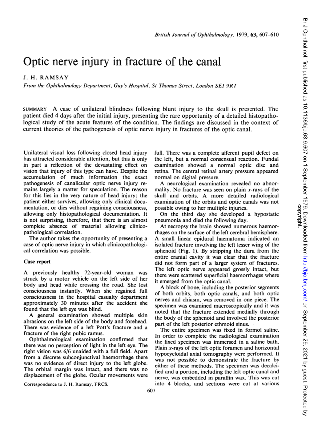 Optic Nerve Injury in Fracture of the Canal J