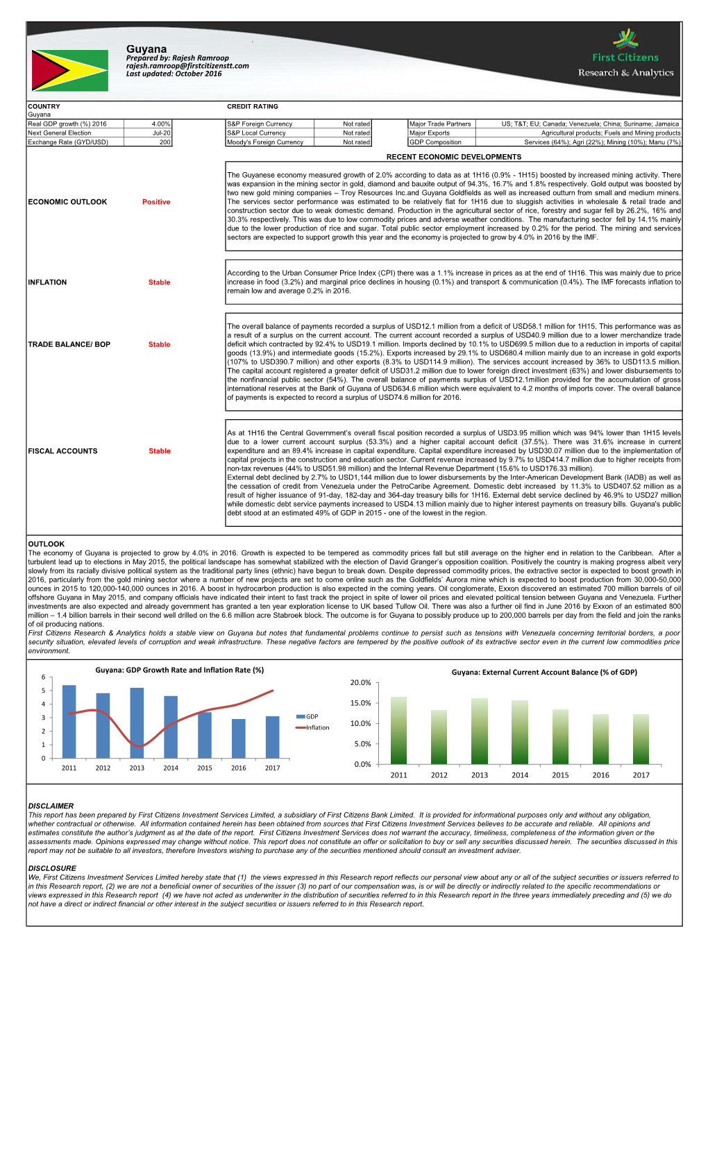 Guyana Prepared By: Rajesh Ramroop Rajesh.Ramroop@Firstcitizenstt.Com Last Updated: October 2016