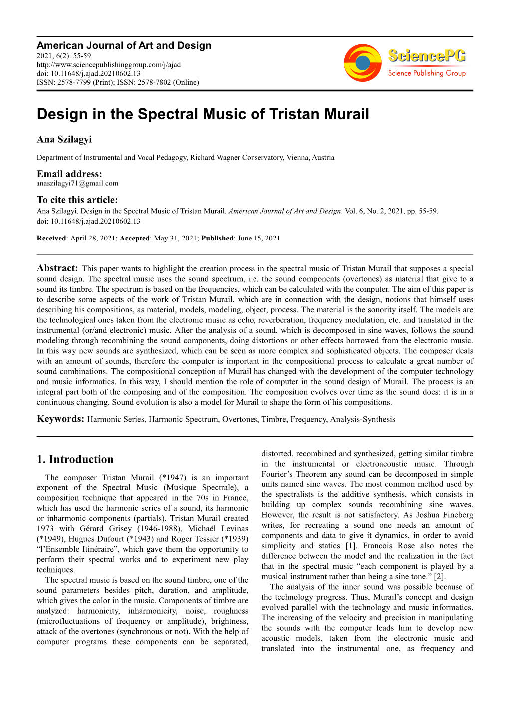 Design in the Spectral Music of Tristan Murail