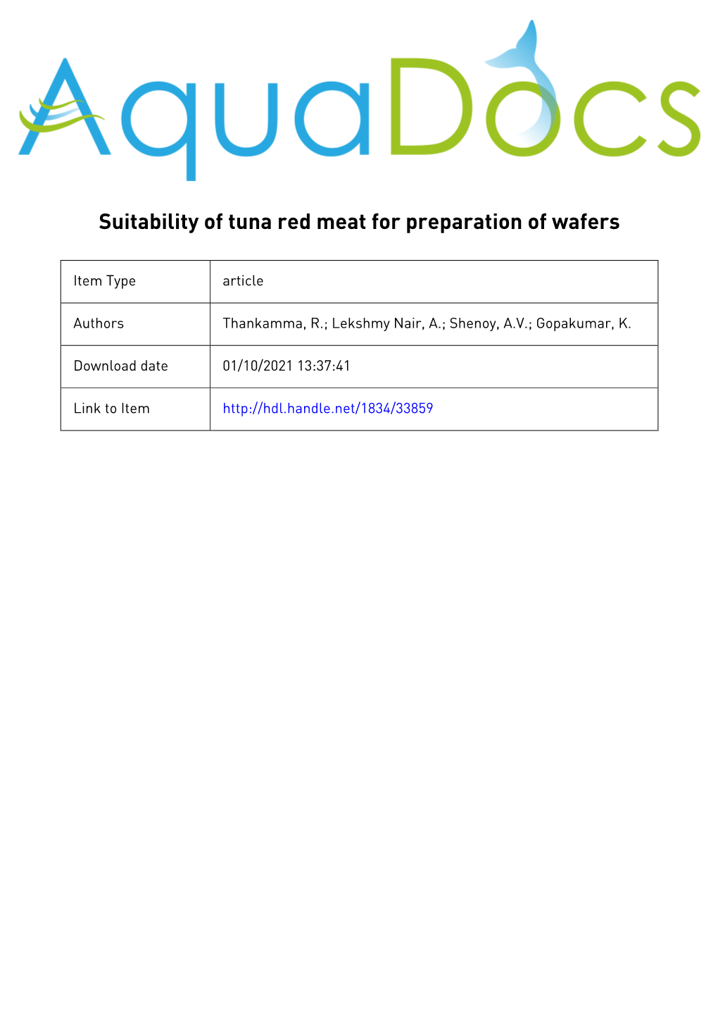 Suitability of Tuna Red Meat for Preparation of Wafers