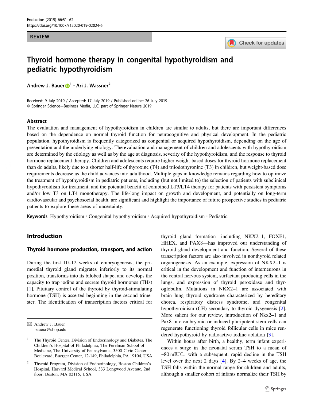 Thyroid Hormone Therapy in Congenital Hypothyroidism and Pediatric Hypothyroidism