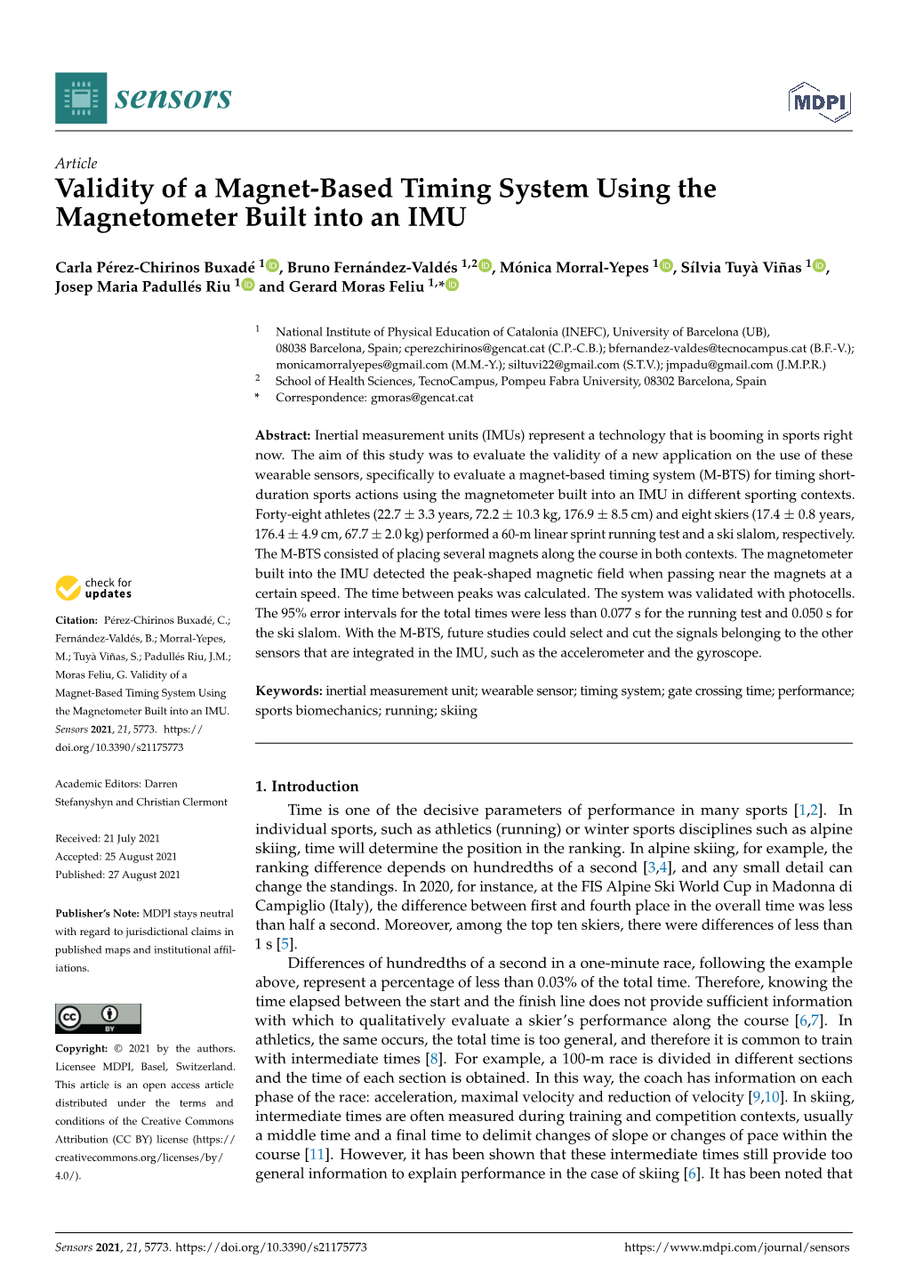Validity of a Magnet-Based Timing System Using the Magnetometer Built Into an IMU