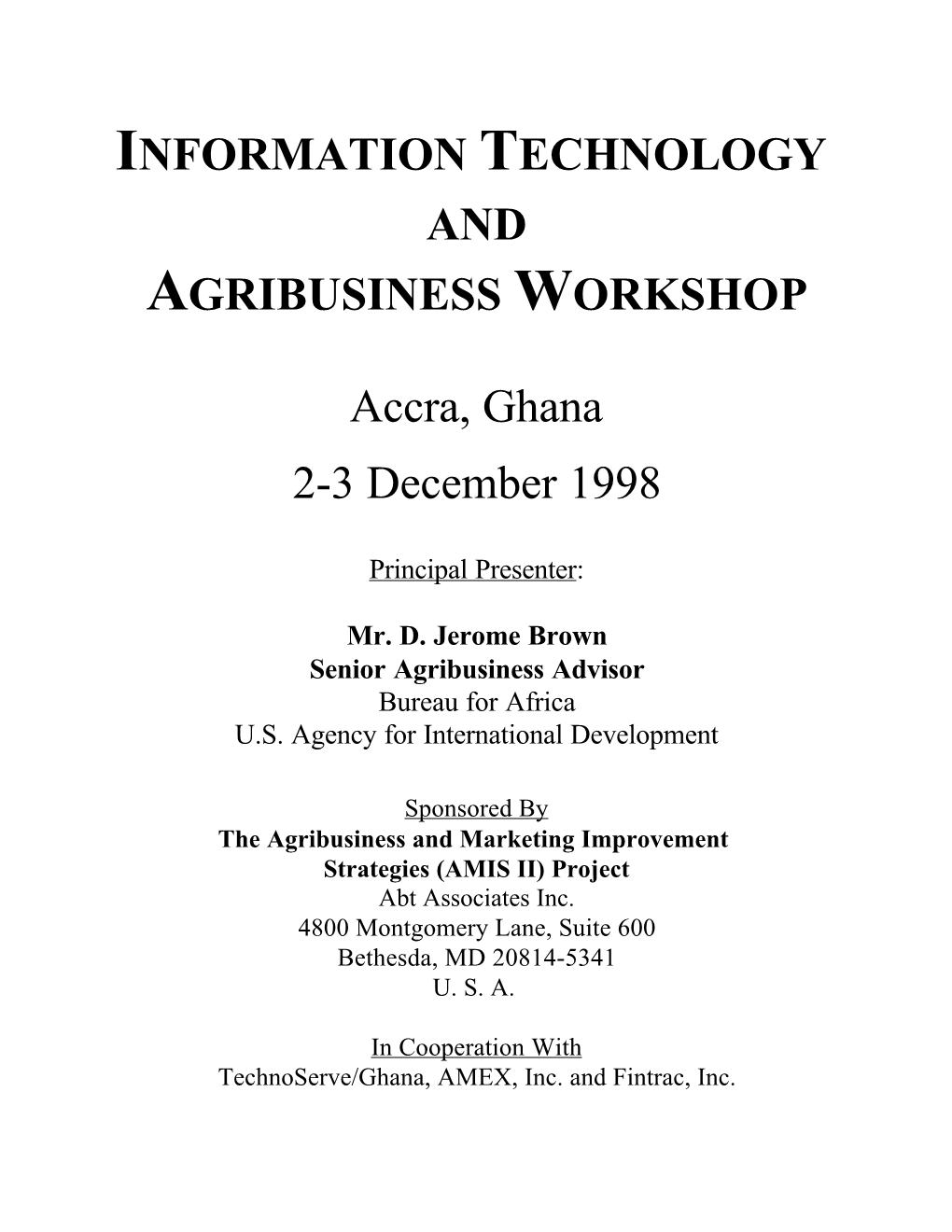 Information Technology and Agribusiness Workshop