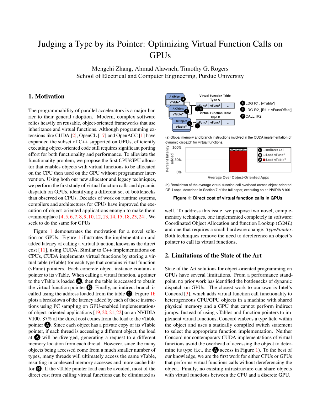 Judging a Type by Its Pointer: Optimizing Virtual Function Calls on Gpus Mengchi Zhang, Ahmad Alawneh, Timothy G