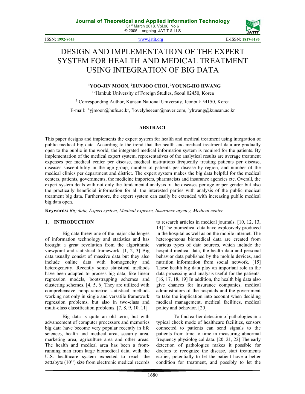 Design and Implementation of the Expert System for Health and Medical Treatment Using Integration of Big Data