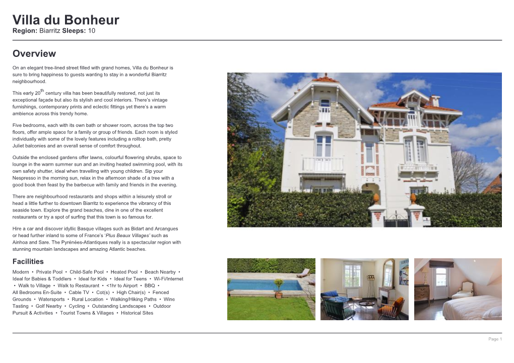 Villa Du Bonheur Region: Biarritz Sleeps: 10