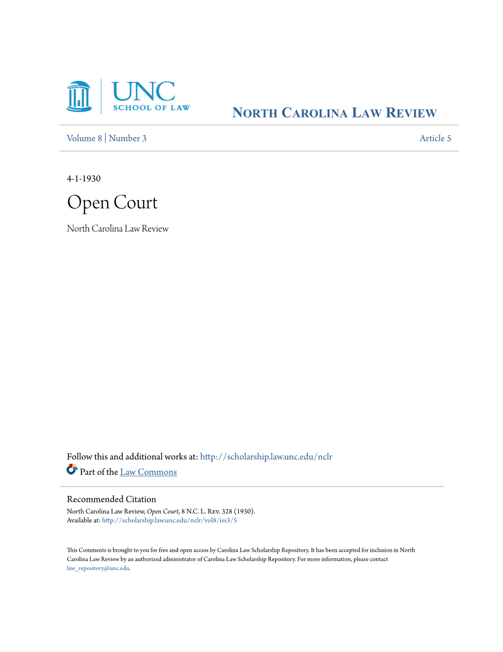 Open Court North Carolina Law Review