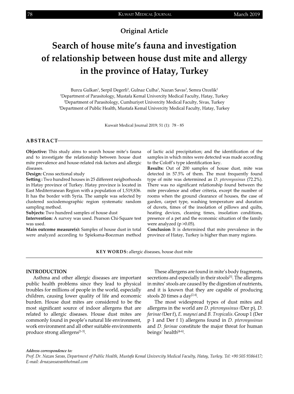 Search of House Mite's Fauna and Investigation of Relationship