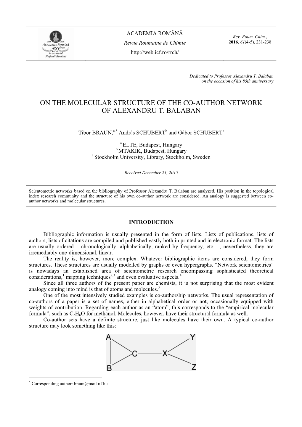 On the Molecular Structure of the Co-Author Network of Alexandru T