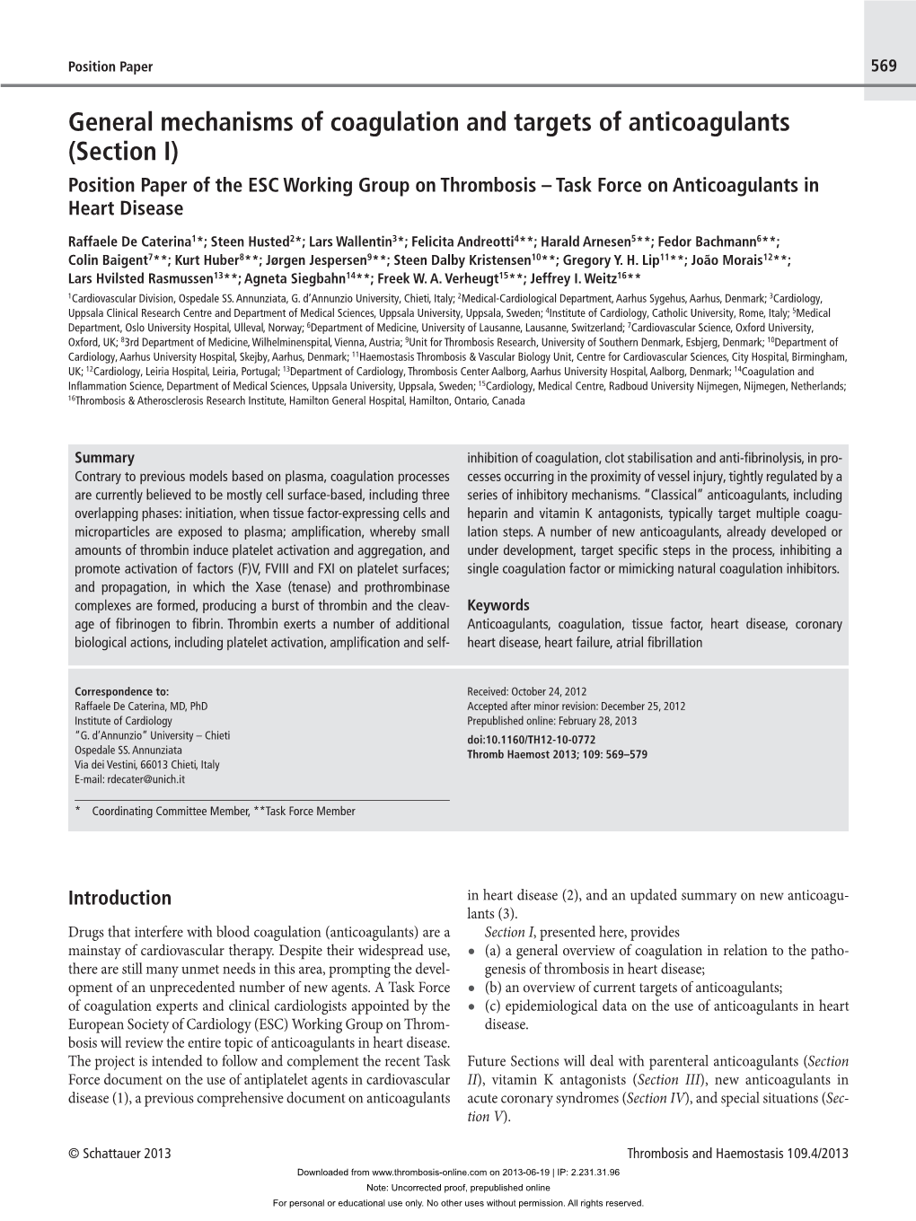 General Mechanisms of Coagulation and Targets of Anticoagulants