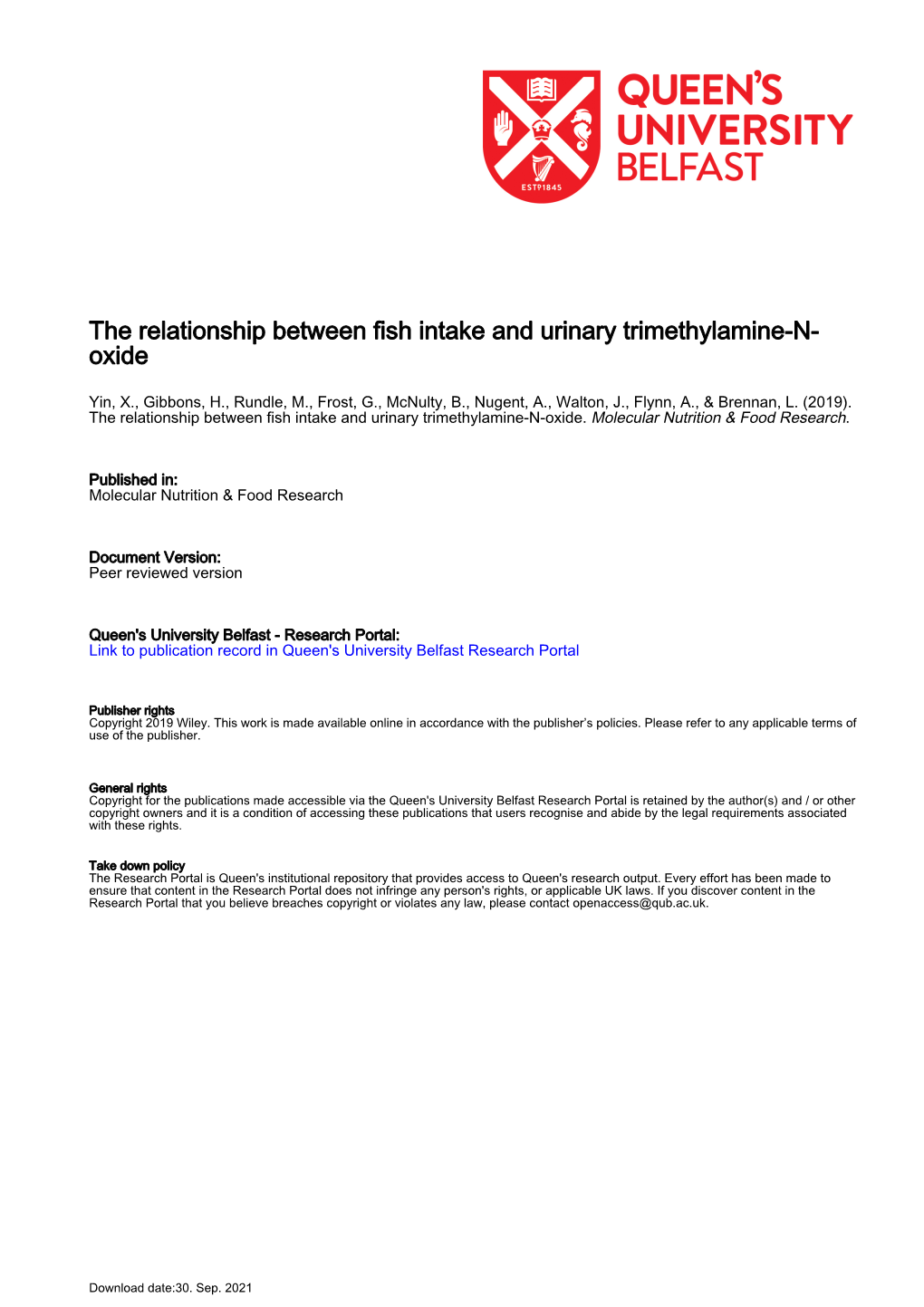 The Relationship Between Fish Intake and Urinary Trimethylamine-N- Oxide