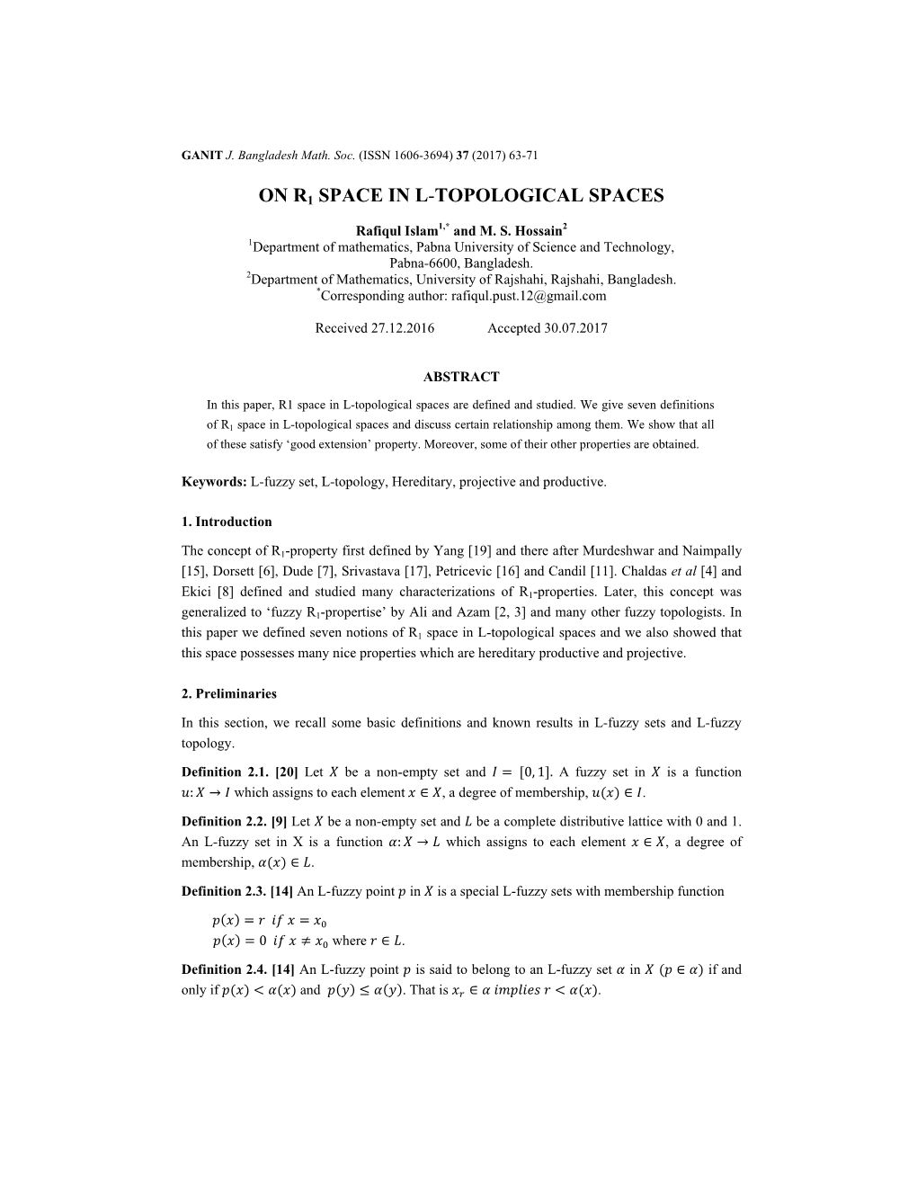 On R1 Space in L-Topological Spaces