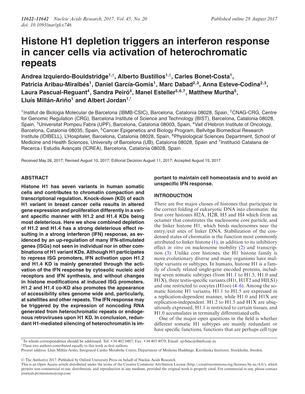 Histone H1 Depletion Triggers an Interferon