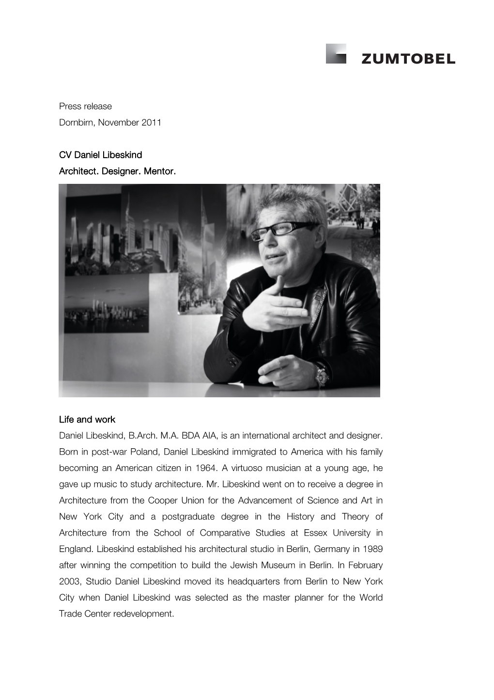 CV Daniel Libeskind Architect