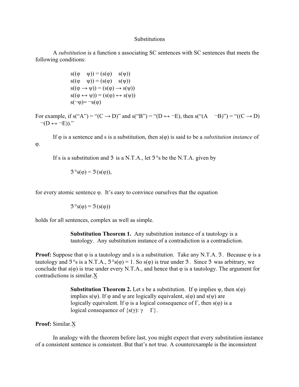 Substitutions a Substitution Is a Function S Associating SC