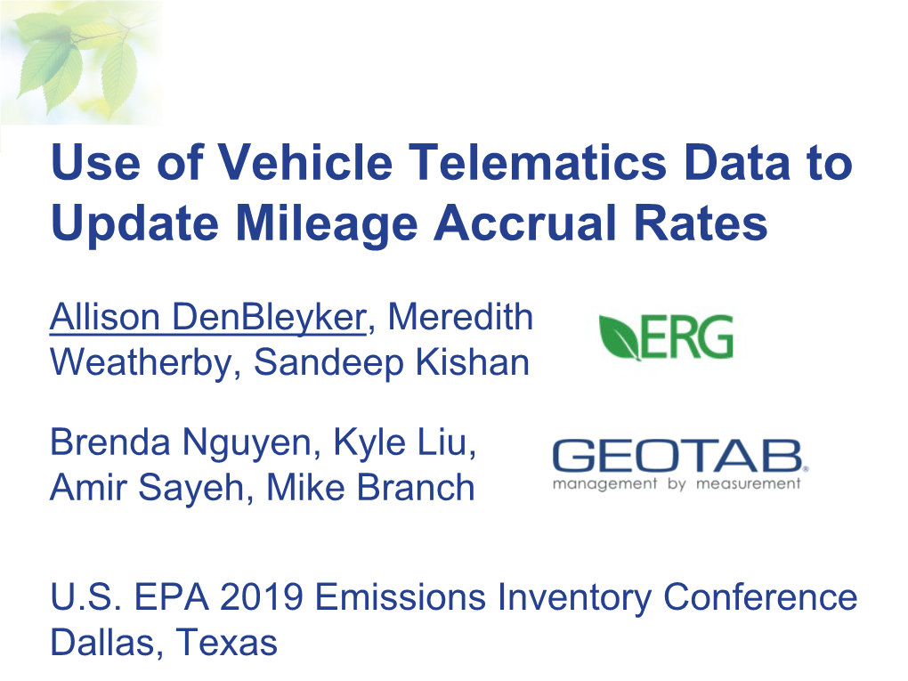 Use of Vehicle Telematics Data to Update Mileage Accrual Rates