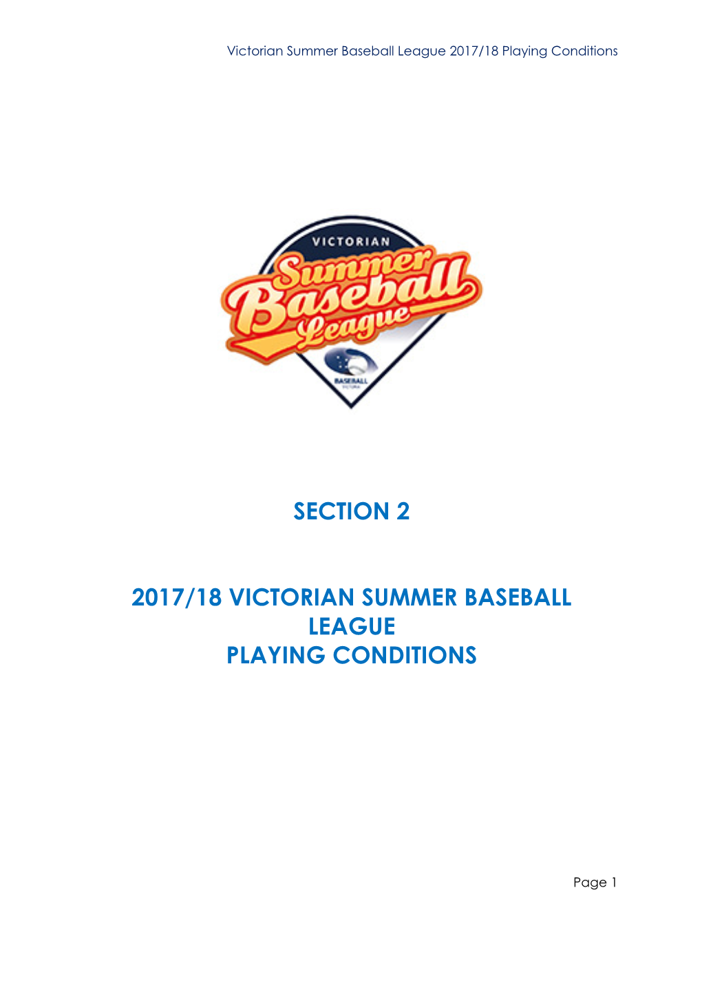 Section 2 2017/18 Victorian Summer Baseball League
