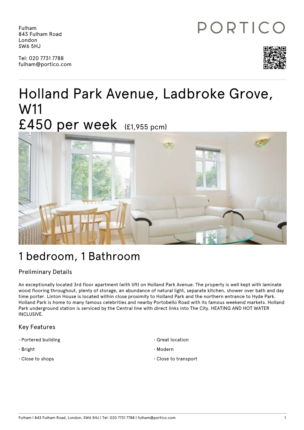 Holland Park Avenue, Ladbroke Grove, W11 £450 Per Week